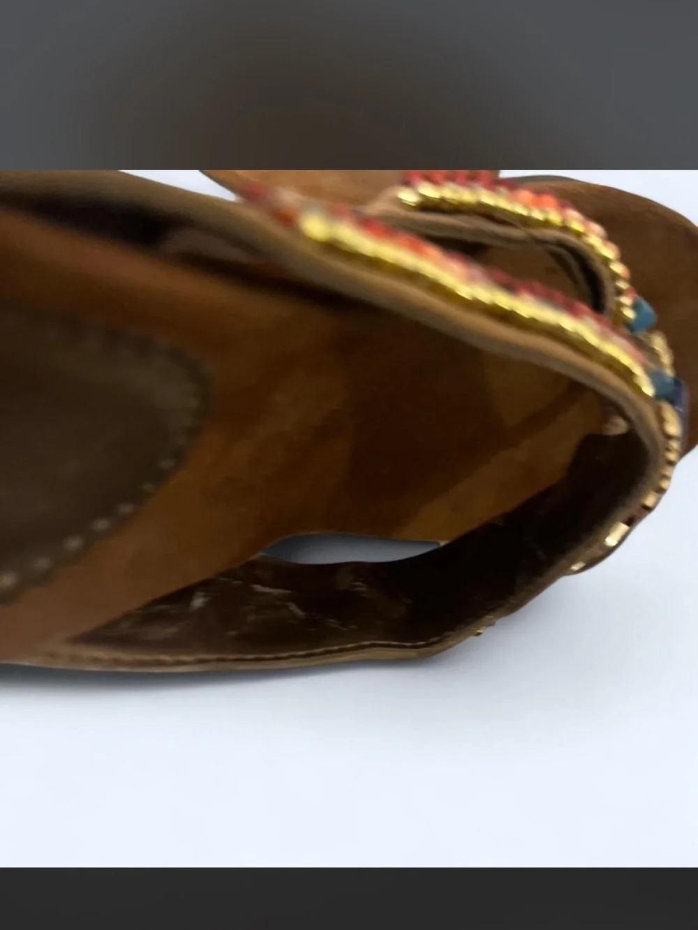Bass Brown Beaded Suede Wedge Sandals